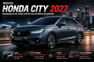 Novo Honda City 2027 adota design inspirado no cupê Prelude com atualização visual e tecnológica profunda enquanto mantém o motor 1.5 flex de 126 cavalos para o mercado brasileiro de sedãs e hatches