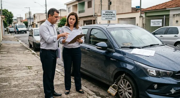 Imagem de duas pessoas preocupadas com gravame pode ser vendido