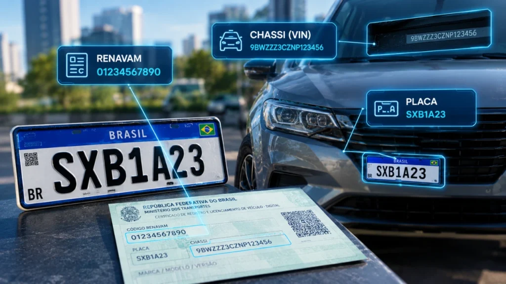 Foto ilustrativa sobre a diferenca entre RENAVAM, chassi e placa