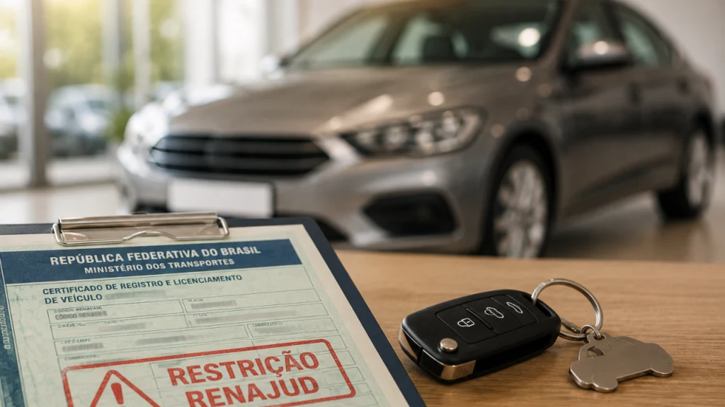 Imagem de capa carro com RENAJUD e restrição judicial antes da compra