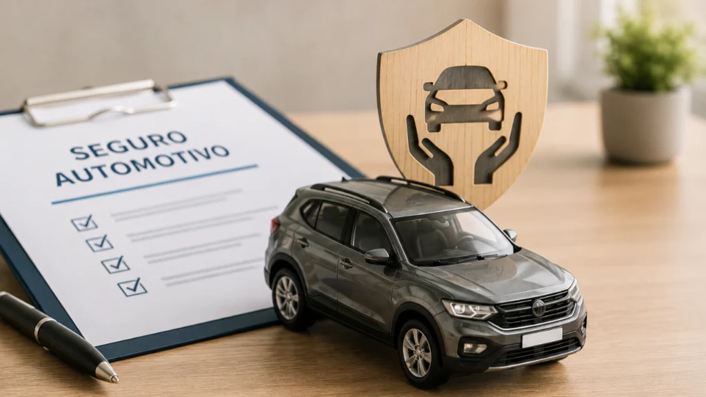 Imagem de um carro prata ao lado de uma prancheta de seguro automotivo referente a pauta sobre s"eguro automotivo ficou mais barato? Entenda por que mais brasileiros voltaram a proteger seus veículos"
