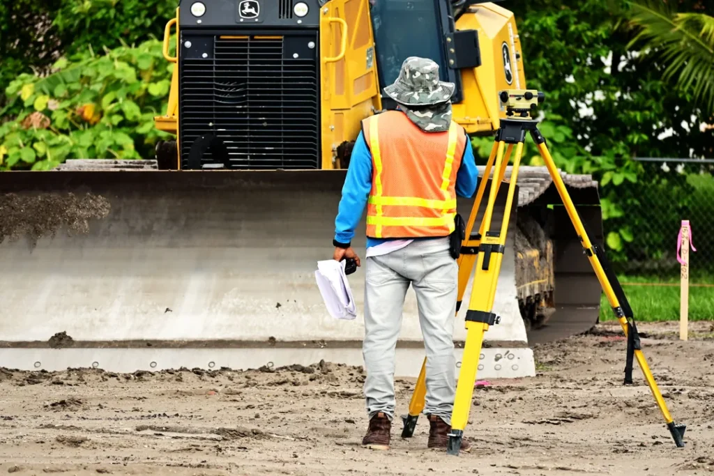 Engenheiro civil analisando mapa de terreno vazio em área rural