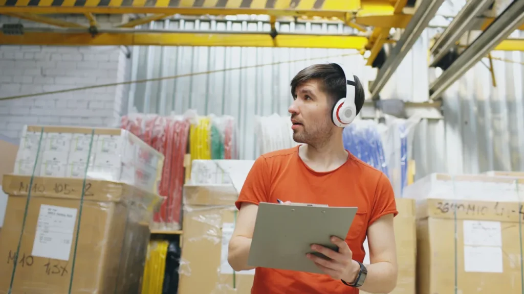 Distribuidor de suprimentos de informática em um estoque de empresa