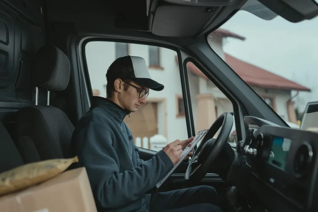 Especialista em logística analisando rotas de transporte de cargas em um escritório